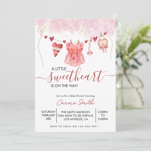 Een kleine liefje rode Baby shower uitnodiging (Staand voorkant)