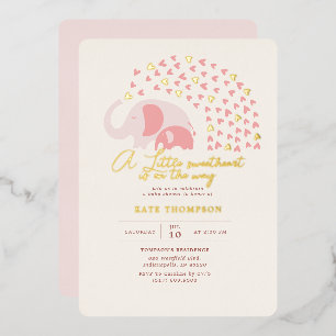 Een kleine lieve olifant meisje baby shower goud folie uitnodiging