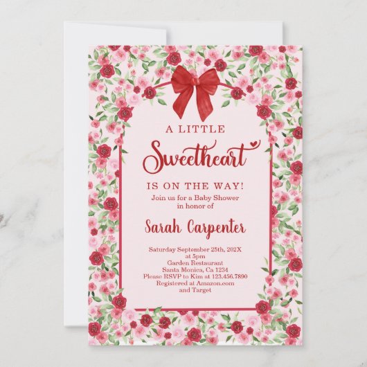 Een kleine lieverd Red Bow Baby shower Girl Kaart (Voorkant)