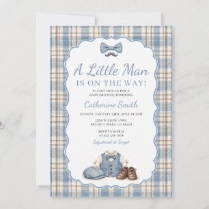 Een Kleine Man Blauwe Vintage Geruite Strik Baby S Kaart