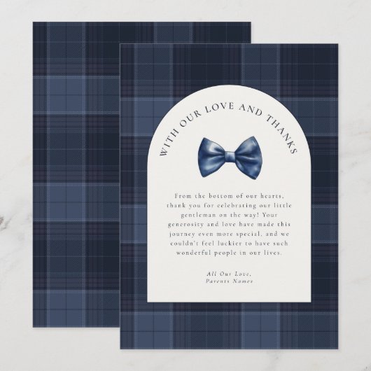 Een kleine meneer is op weg naar het Baby shower Bedankkaart (Voorkant / Achterkant)