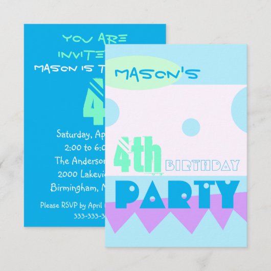 Een kleine Monster 4e Birthday-uitnodiging Kaart (Voorkant / Achterkant)