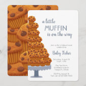 Een kleine muffin Blue Baby shower-uitnodiging Kaart (Voorkant / Achterkant)