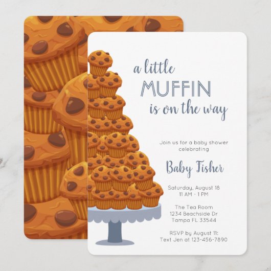 Een kleine muffin Blue Baby shower-uitnodiging Kaart (Voorkant / Achterkant)