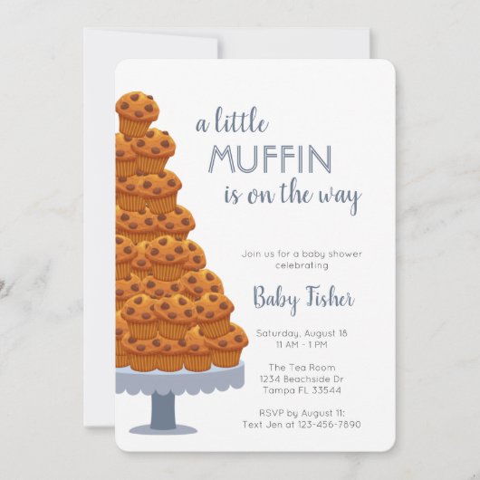 Een kleine muffin Blue Baby shower-uitnodiging Kaart (Voorkant)