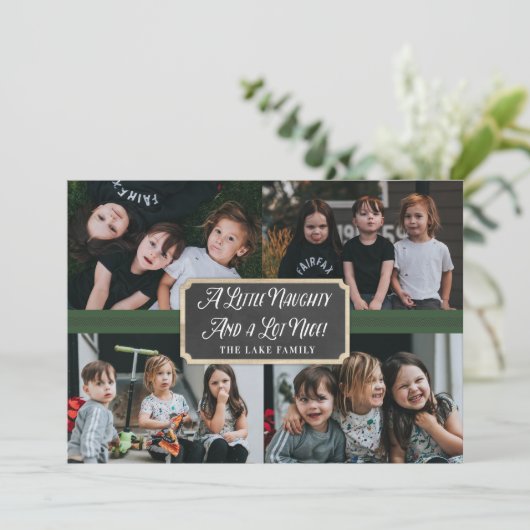 Een kleine Naughty en veel leuke fotofeestkaart Feestdagenkaart (Staand voorkant)