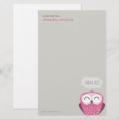 Een kleine noot Dank je Roze Owl Briefpapier (Voorkant / Achterkant)