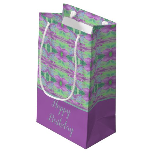 Een  kleine Paarse ventilator met gebarenteerde ta Klein Cadeauzakje (Achterkant Gekanteld)