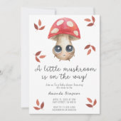 Een kleine paddenstoel is op weg naar het Baby sho Kaart (Voorkant)