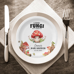 een kleine paddenstoel vlinder mot Baby shower Papieren Bordje