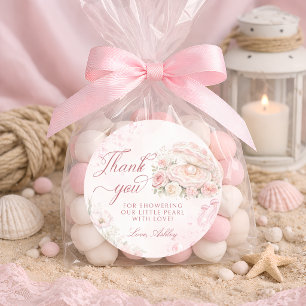 Een Kleine Parel Blush Roze Baby Shower Ronde Sticker