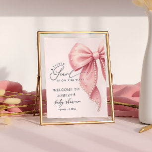 Een kleine parelroze strik baby shower welkom poster