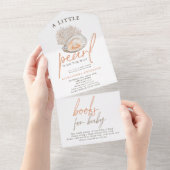Een kleine Pearl Waterverf Seashell Baby shower All In One Uitnodiging (Afscheurbaar)