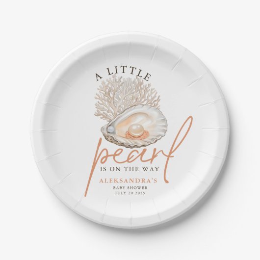 Een kleine Pearl Waterverf Seashell Baby shower Papieren Bordje (Voorkant)