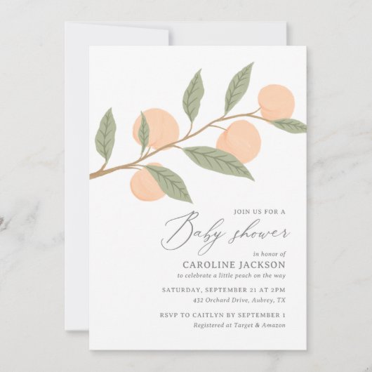 Een kleine perzik is op de weg Baby shower Kaart (Voorkant)