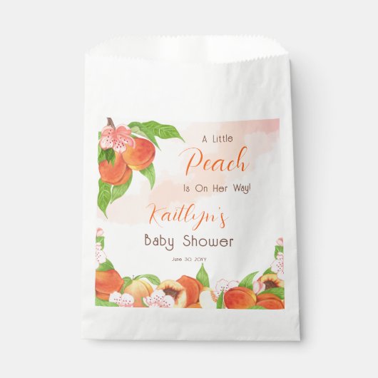 Een kleine perzik is op weg meisje Baby shower Bedankzakje (Voorkant)