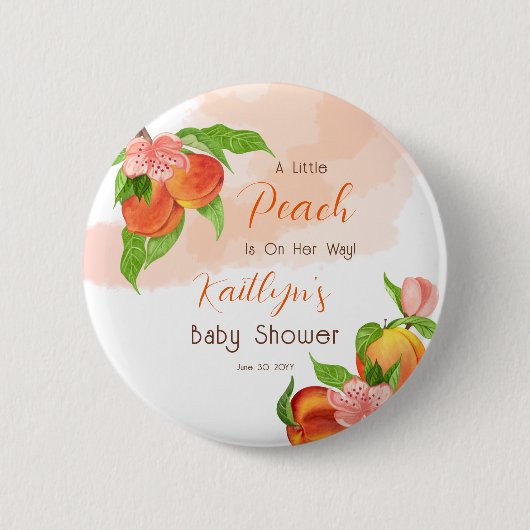 Een kleine perzik is op weg meisje Baby shower Ronde Button 5,7 Cm (Voorkant)