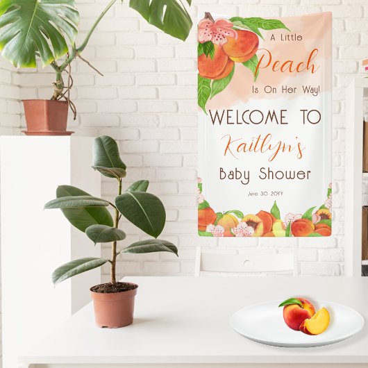 Een kleine perzik is op weg meisje Baby shower Spandoek