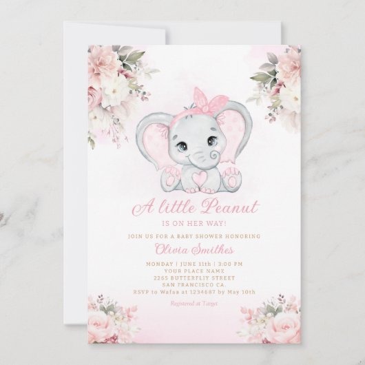 Een kleine pinda bloemige olifant meisje Baby show Kaart (Voorkant)