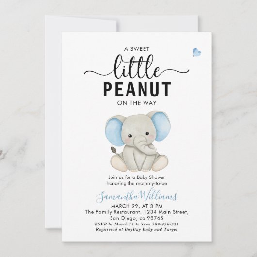 Een kleine pinda Schattige Blue Elephant Baby show Kaart (Voorkant)