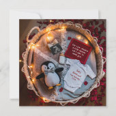 Een kleine pinguïn houdt van zwangerschapsaankondi feestdagenkaart (Voorkant)