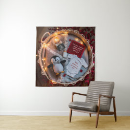 Een kleine pinguïn houdt van zwangerschapsaankondi wandkleed