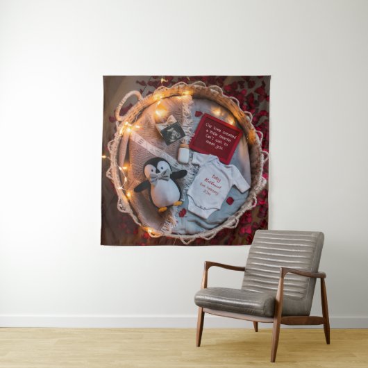 Een kleine pinguïn houdt van zwangerschapsaankondi wandkleed (In situ)