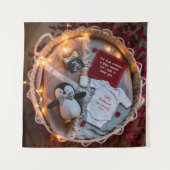 Een kleine pinguïn houdt van zwangerschapsaankondi wandkleed (Voorkant)