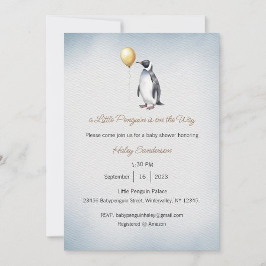 Een kleine pinguïn is op weg Uitnodiging, Baby Kaart (Voorkant)