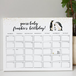 Een kleine pinguïn raadt het 'Birthday Baby shower Poster