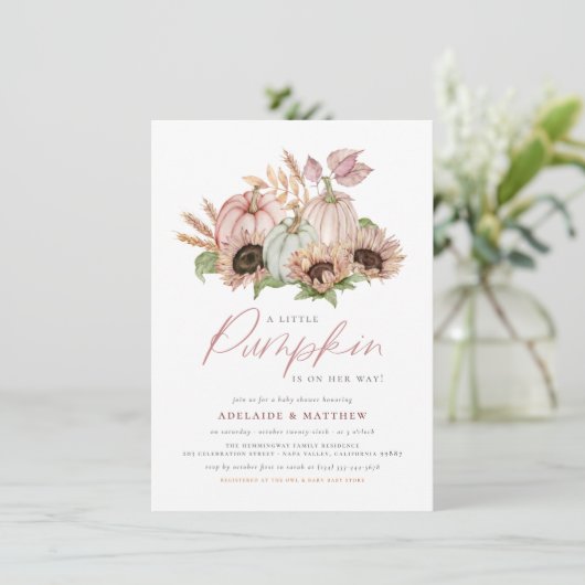 Een kleine pomkin Boho Sunflower Herfst Baby showe Kaart (Staand voorkant)