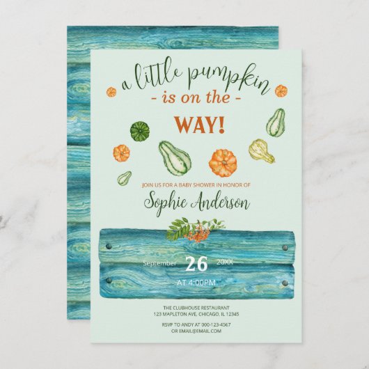 Een kleine pomkin Greenery Herfst Baby Show Kaart (Voorkant / Achterkant)