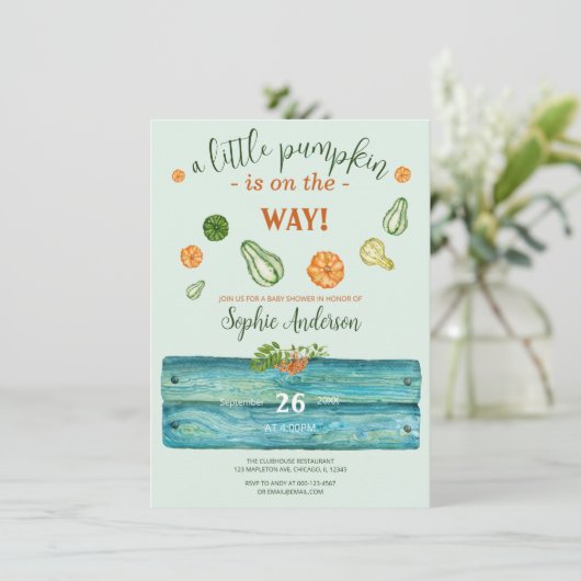 Een kleine pomkin Greenery Herfst Baby Show Kaart (Staand voorkant)