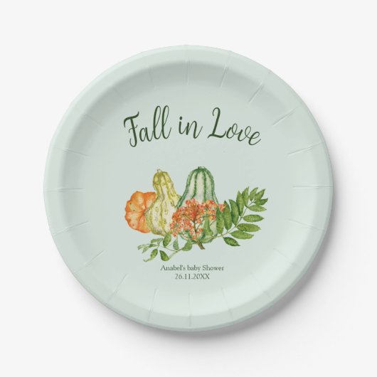 Een kleine pomkin Greenery Herfst Baby shower Papieren Bordje (Voorkant)