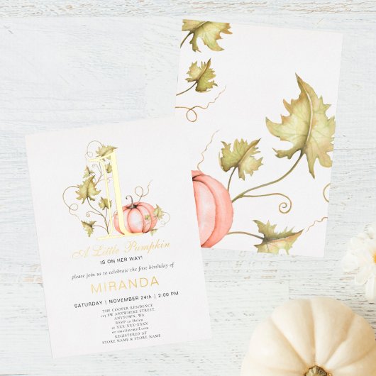 Een kleine pompoen 1e verjaardag folie uitnodiging