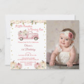 Een kleine pompoen 1e verjaardag roze vrachtwagen kaart (Voorkant)