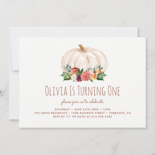 Een kleine pompoen 1e verjaardag uitnodiging (Voorkant)