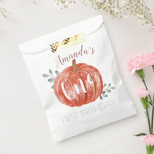 Eén kleine pompoen 1ste verjaardag bedankzakje (Gezegeld)