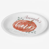 Eén kleine pompoen 1ste verjaardag  papieren bordje (Gekanteld)