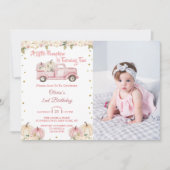 Een kleine pompoen 2e verjaardag roze vrachtwagen kaart (Voorkant)