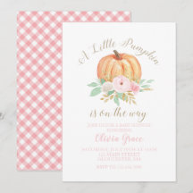 Een kleine pompoen baby shower bloem en roze ruit