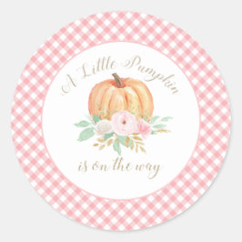 Een Kleine Pompoen Baby Shower Bloemrijke Roze Ger Ronde Sticker