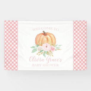 Een kleine pompoen baby shower bloemrijke roze rui spandoek
