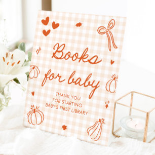 Een Kleine Pompoen Baby Shower Boeken Voor Baby Sp Reclamebord Met Voetstuk