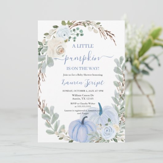 Een kleine pompoen Baby shower jongen Kaart (Staand voorkant)