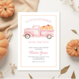 Een Kleine Pompoen Baby Shower Roze Truck Uitnodig Kaart