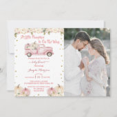 Een kleine pompoen Baby shower roze vrachtwagen fo Kaart (Voorkant)