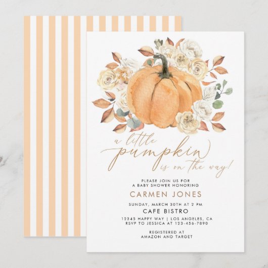 Een kleine pompoen Baby shower uitnodiging Herfst (Voorkant / Achterkant)