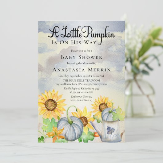 Een kleine pompoen | Baby shower voor zonnebloemen Kaart (Staand voorkant)