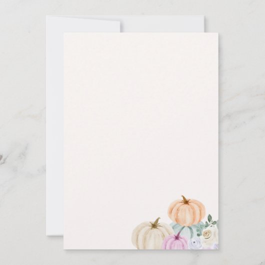 Een kleine pompoen babyschoeisel save the date (Achterkant)